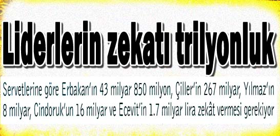 Liderlerin zekatı trilyonluk